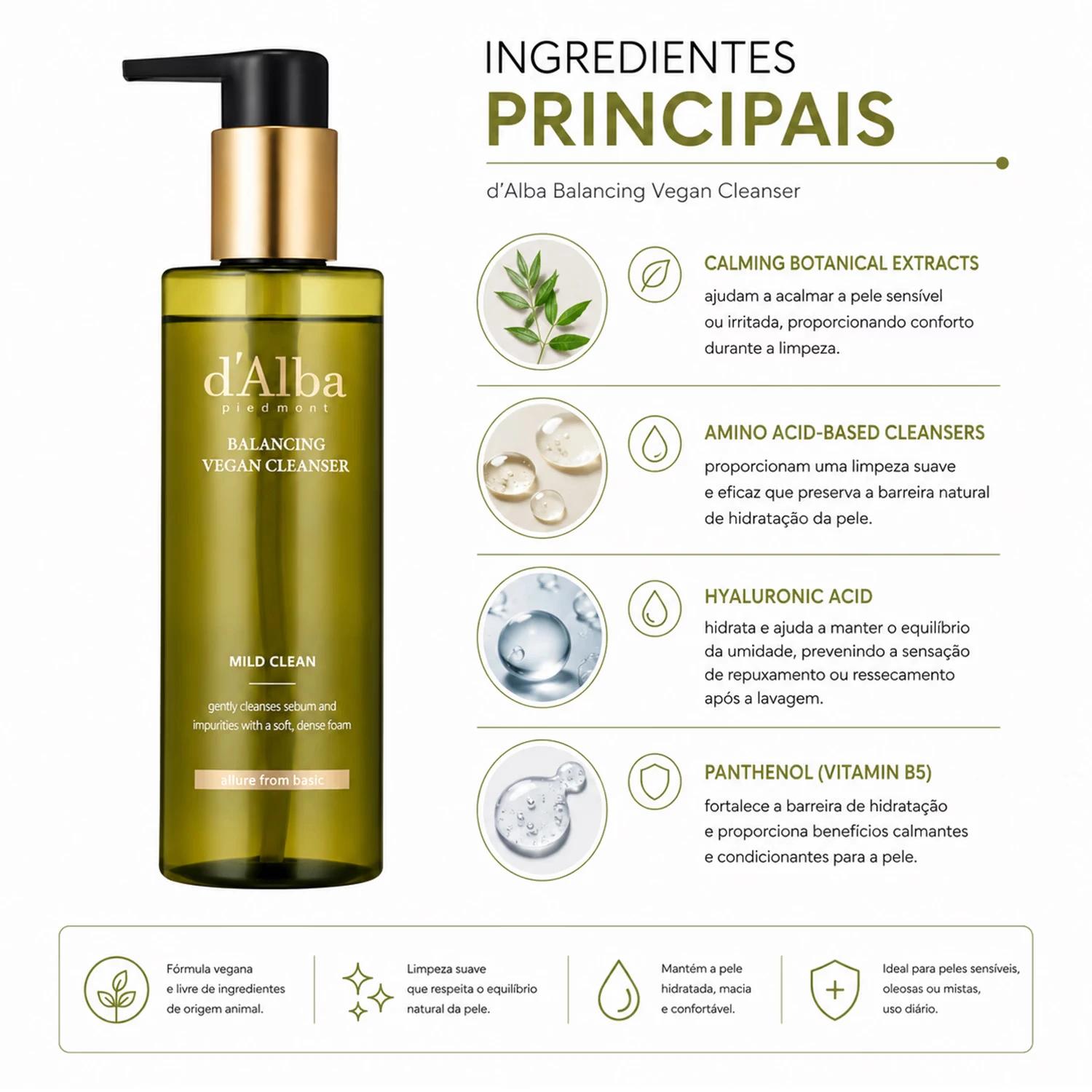 Gel de Limpeza Facial d'Alba Mild Skin Balancing Vegan Cleanser 200ml - Imagen 2