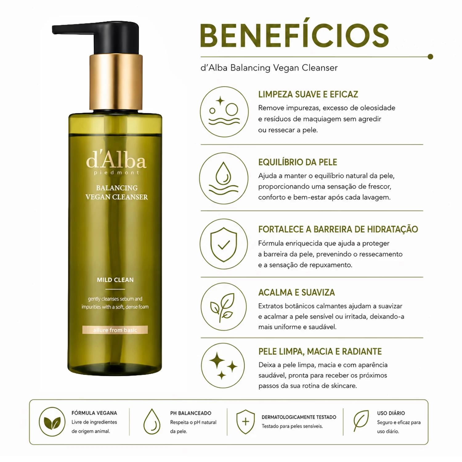 Gel de Limpeza Facial d'Alba Mild Skin Balancing Vegan Cleanser 200ml - Imagen 3
