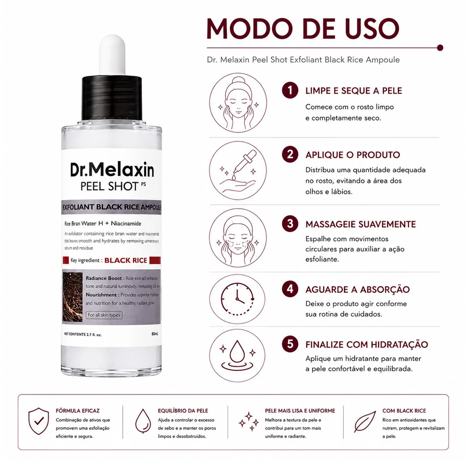 Esfoliante Facial Dr. Melaxin Peel Shot Exfoliating Black Rice Ampoule 80ml - Imagen 4