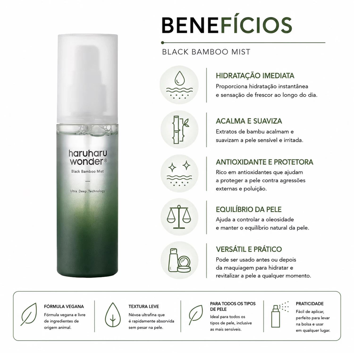 Tônico Facial Haruharu Wonder Black Bamboo Mist 80ml - Imagen 3