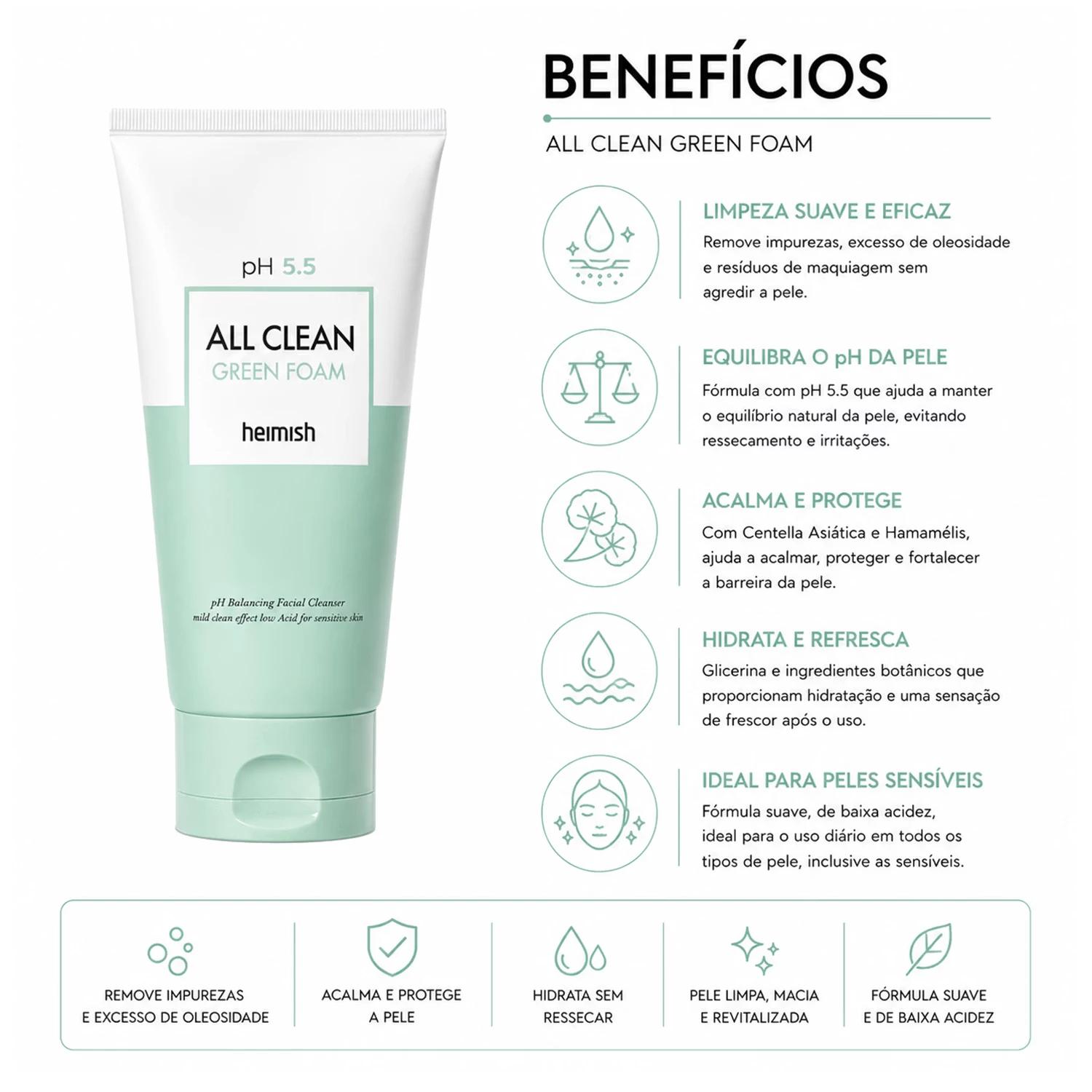 Espuma De Limpieza Facial Heimish All Clean Green Foam 150g - Imagen 3
