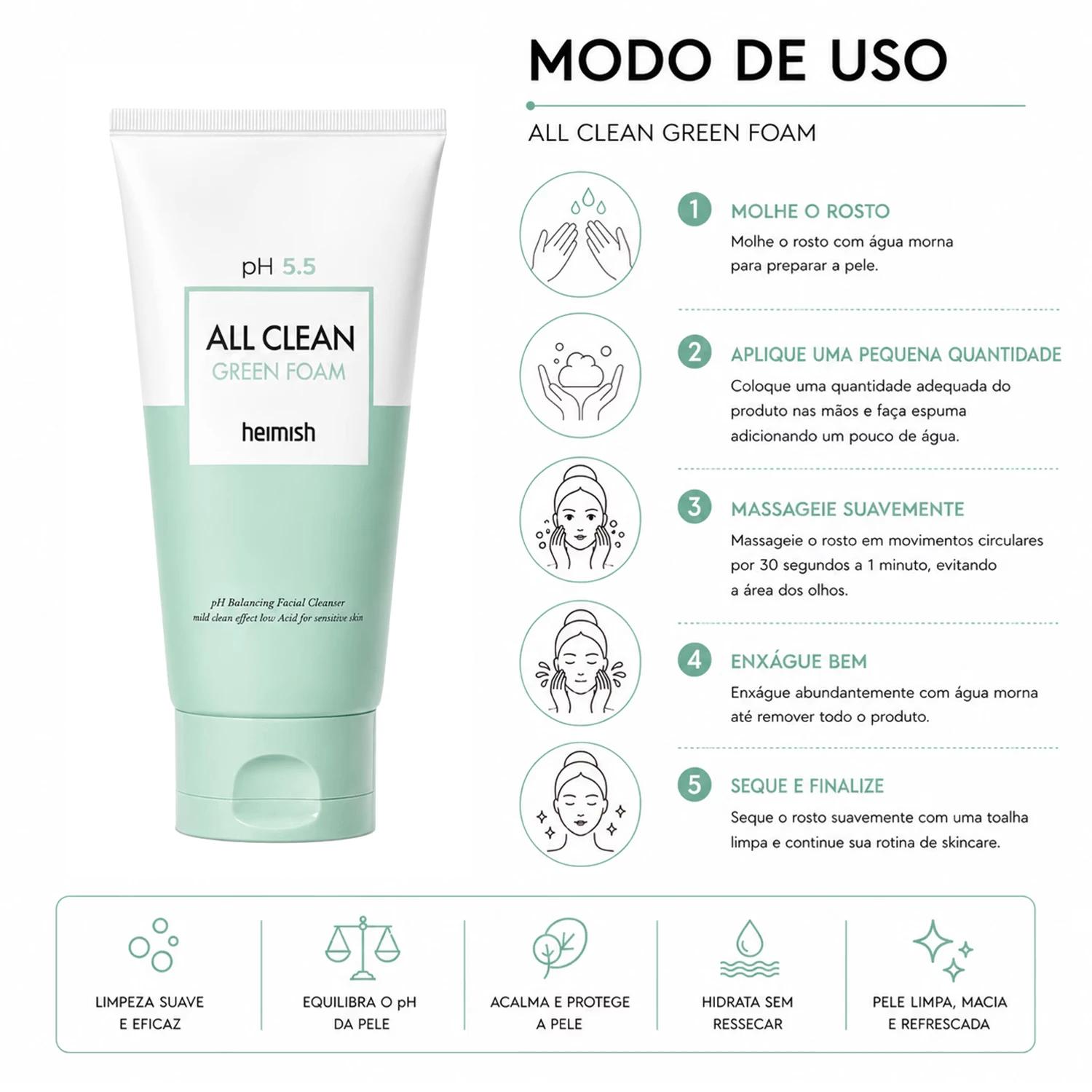 Espuma De Limpieza Facial Heimish All Clean Green Foam 150g - Imagen 4