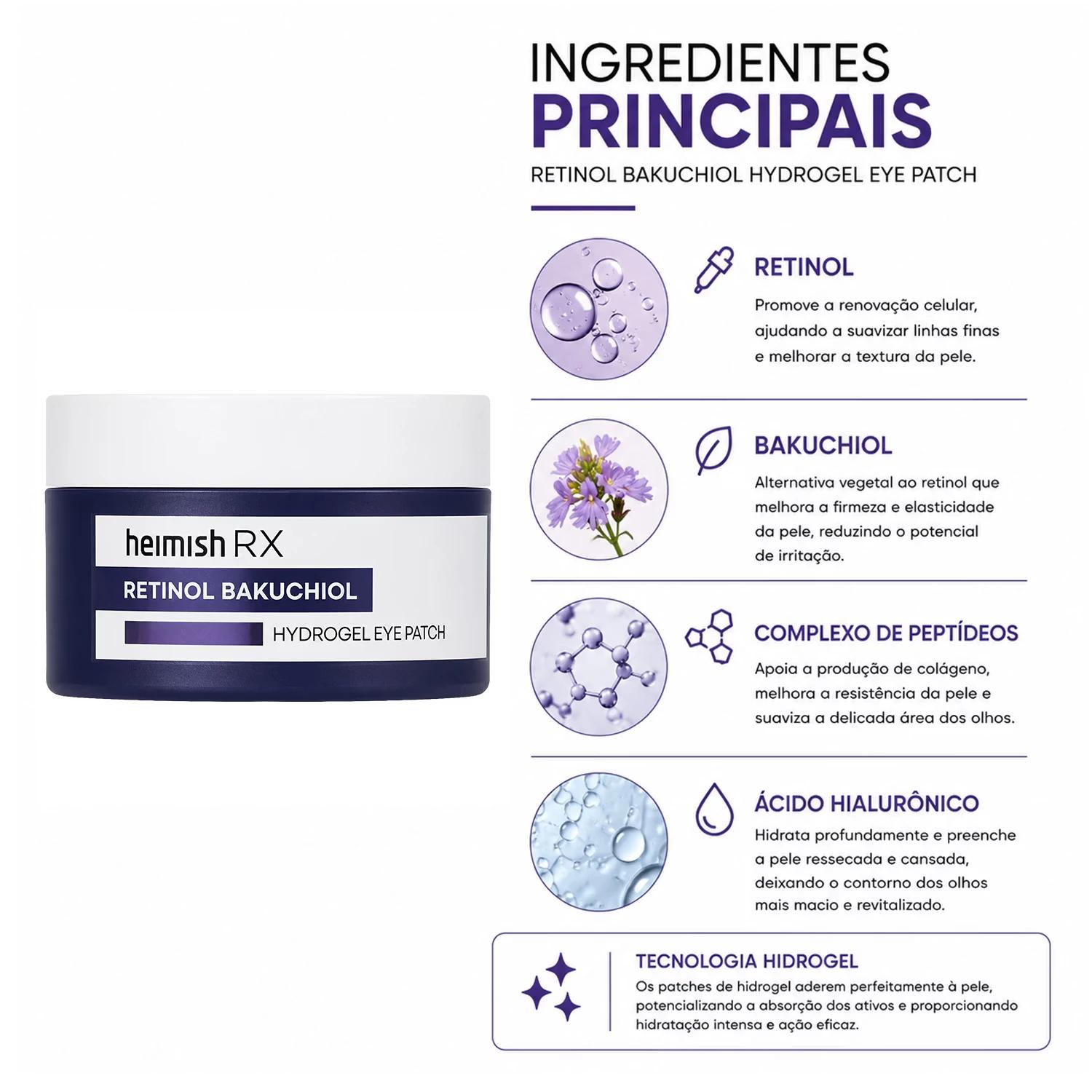 Máscara Para Contorno De Ojos Heimish Rx Retinol Bakuchiol Hydrogel - 60 Unidades - Imagen 2