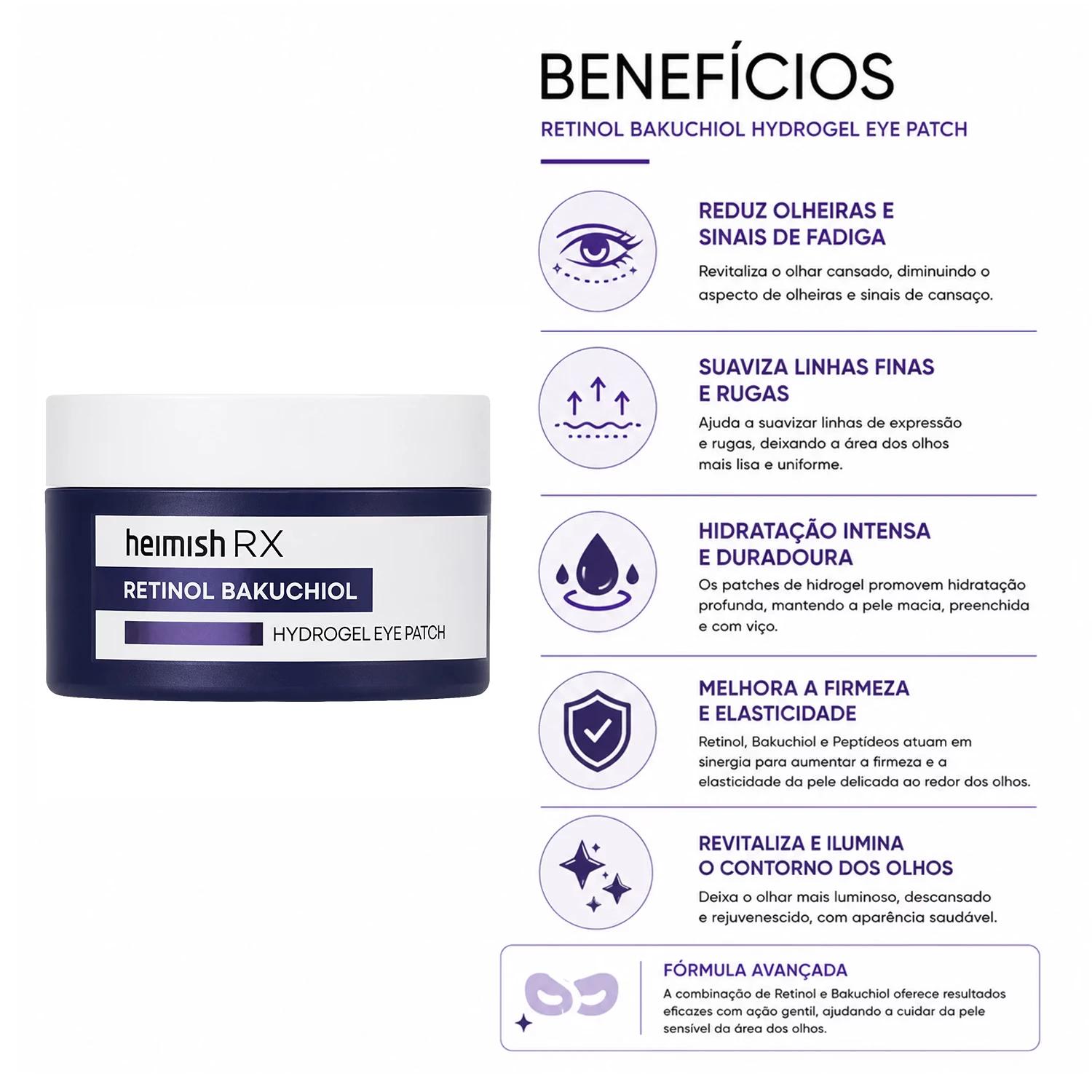 Máscara Para Contorno De Ojos Heimish Rx Retinol Bakuchiol Hydrogel - 60 Unidades - Imagen 3