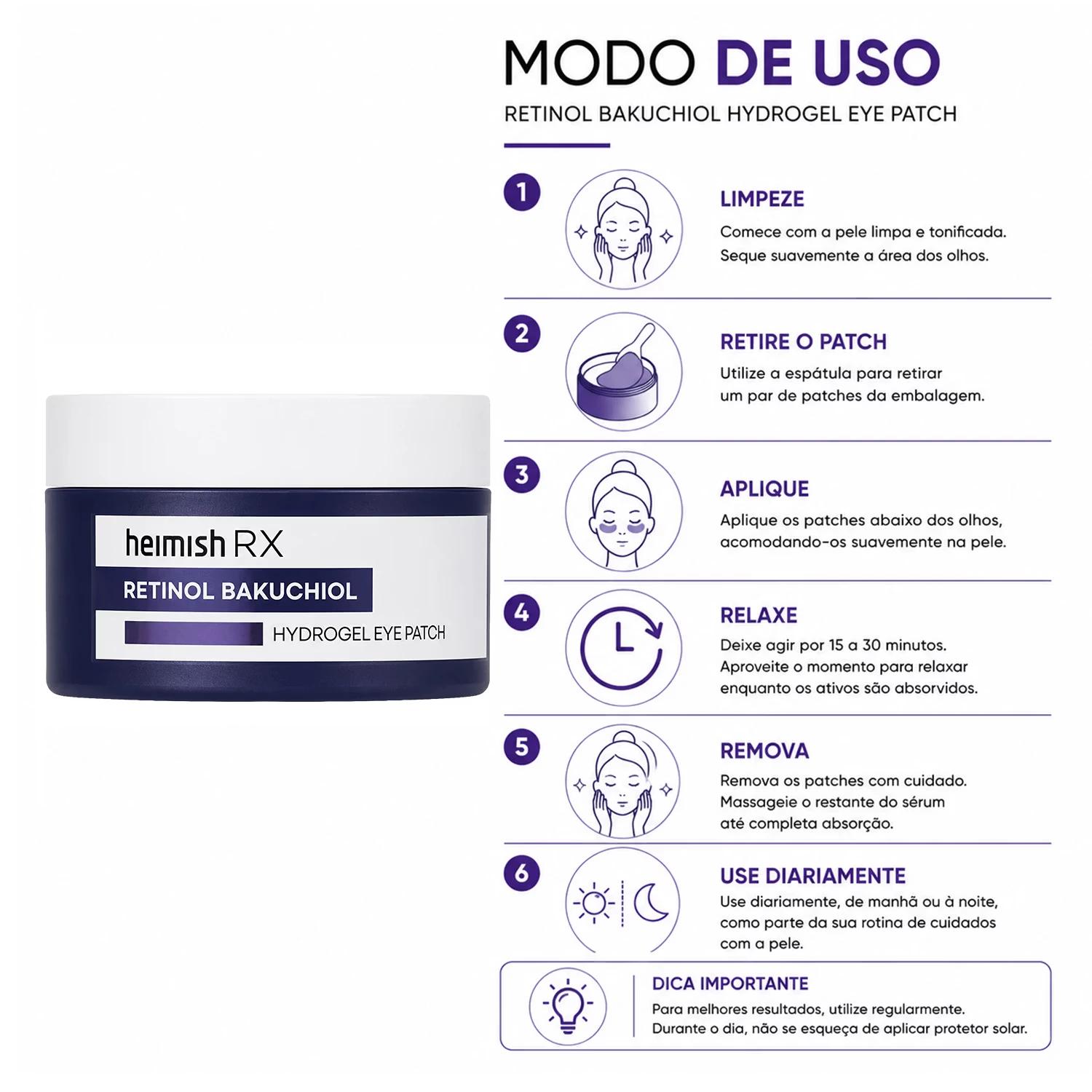 Máscara Para Contorno De Ojos Heimish Rx Retinol Bakuchiol Hydrogel - 60 Unidades - Imagen 4
