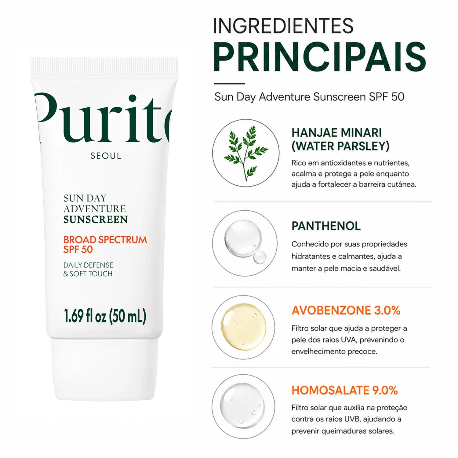 Protector Solar Facial Purito Seoul Sun Day Adventure Sunscreen Broad Spectrum SPF 50 50ml - Imagen 2