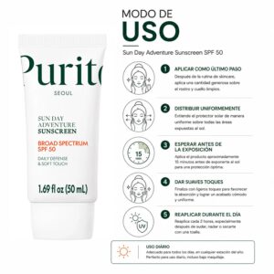 Protector Solar Facial Purito Seoul Sun Day Adventure Sunscreen Broad Spectrum SPF 50 50ml - Imagen 4