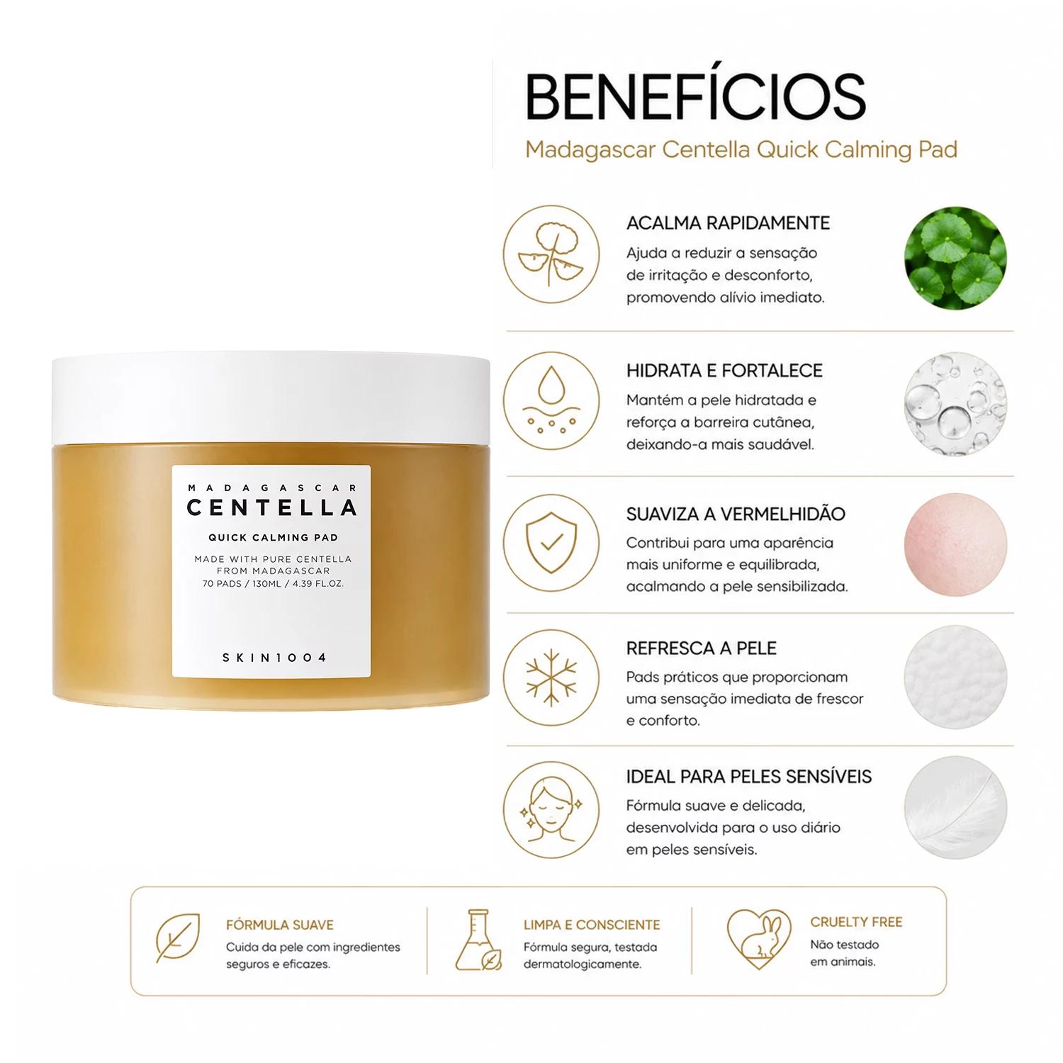 Pads Faciais Skin1004 Madagascar Centella Quick Calming Pad - 70 Unidades - Imagen 3