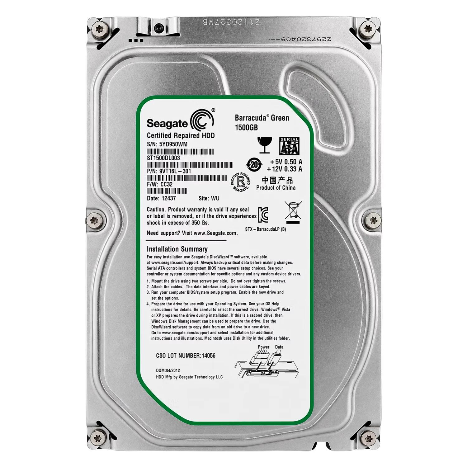 Hd Seagate Barracuda Green Pull 1.5tb 3.5" Sata 2 5900rpm - St1500dl003