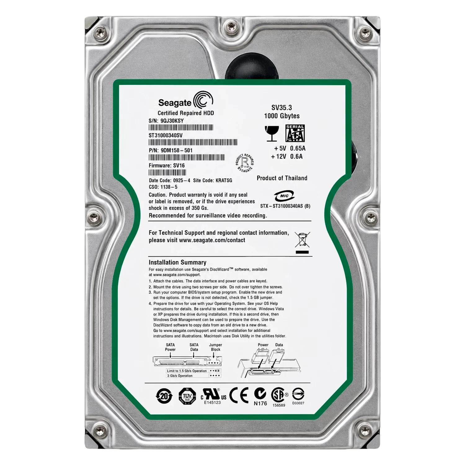 Hd Seagate Sv35.3 Pull 1tb 3.5" Sata 2 5900rpm - St31000340sv