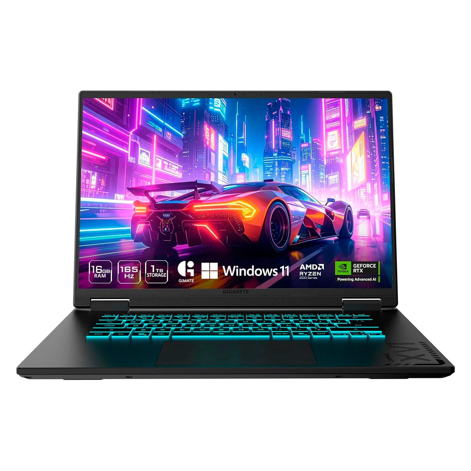 Notebook Gamer Gigabyte A16 AMD Ryzen 7-260 RTX 5060 16GB RAM 1TB SSD Tela 16" Full HD Windows 11 Inglês Preto - 3VHK3US894SH