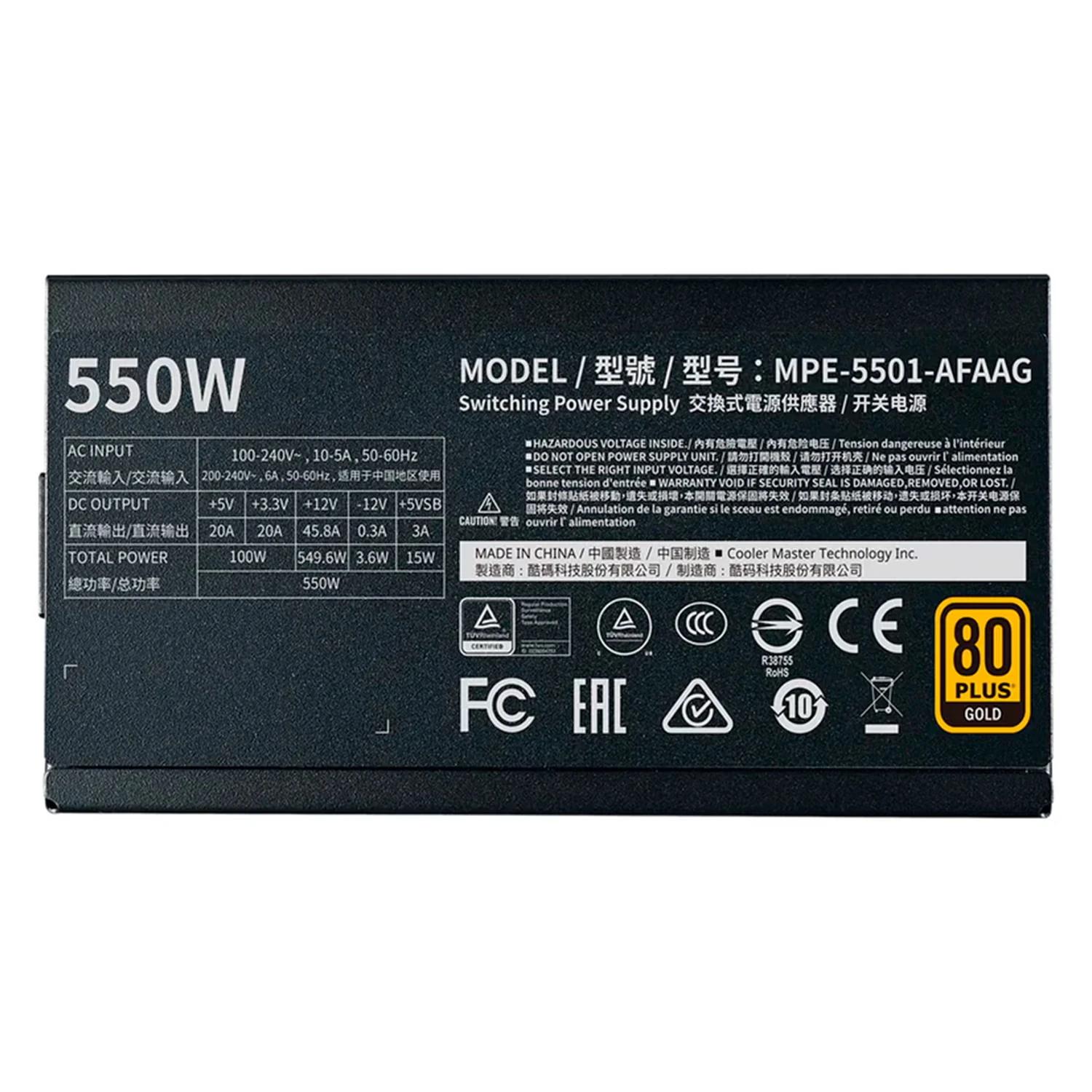 Fonte Cooler Master MWE V2 MPE-5501-AFAAG-U2 ATX 550W 80 Plus Gold Full Modular - Preto - Imagen 4