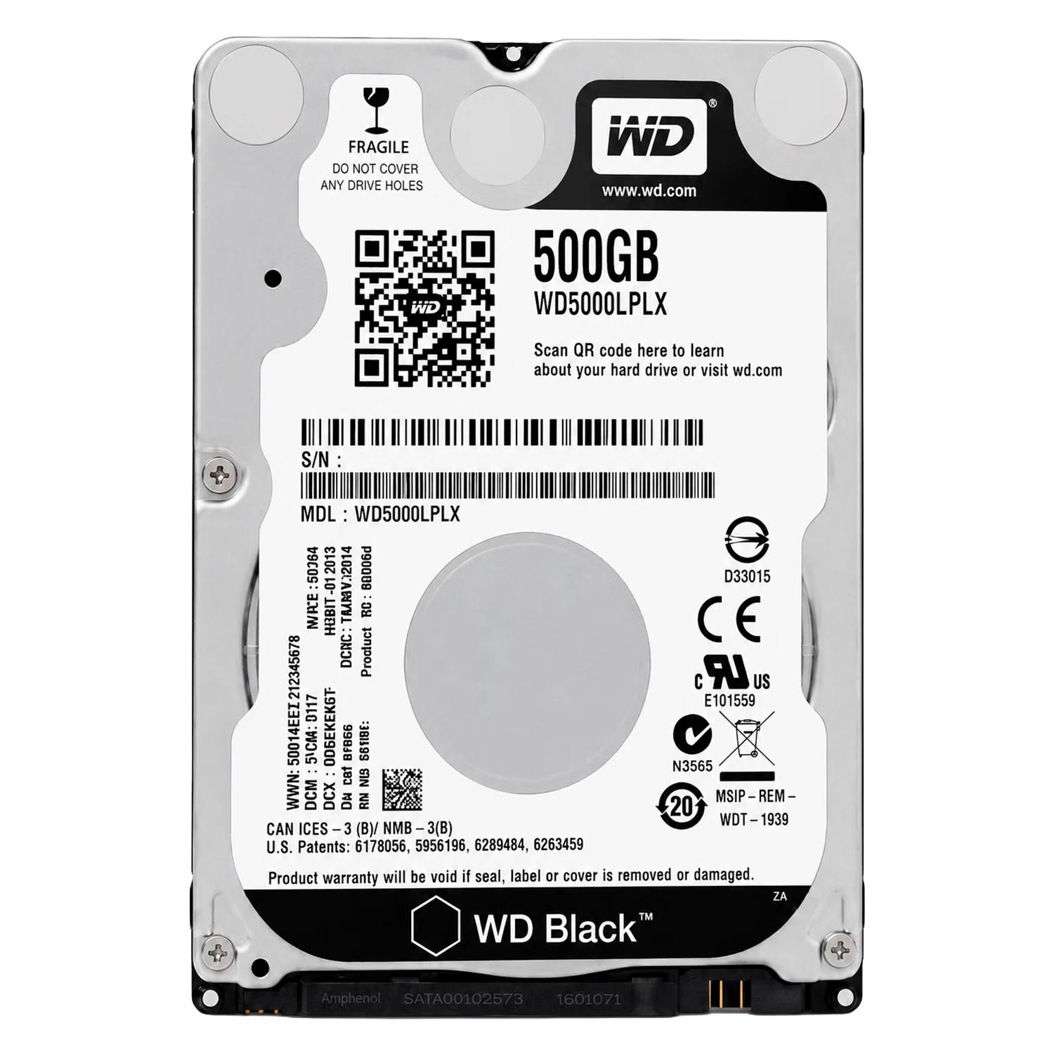 HD Western Digital Black 500GB 2.5" SATA 3 7200RPM Para Notebook - WD5000LPLX