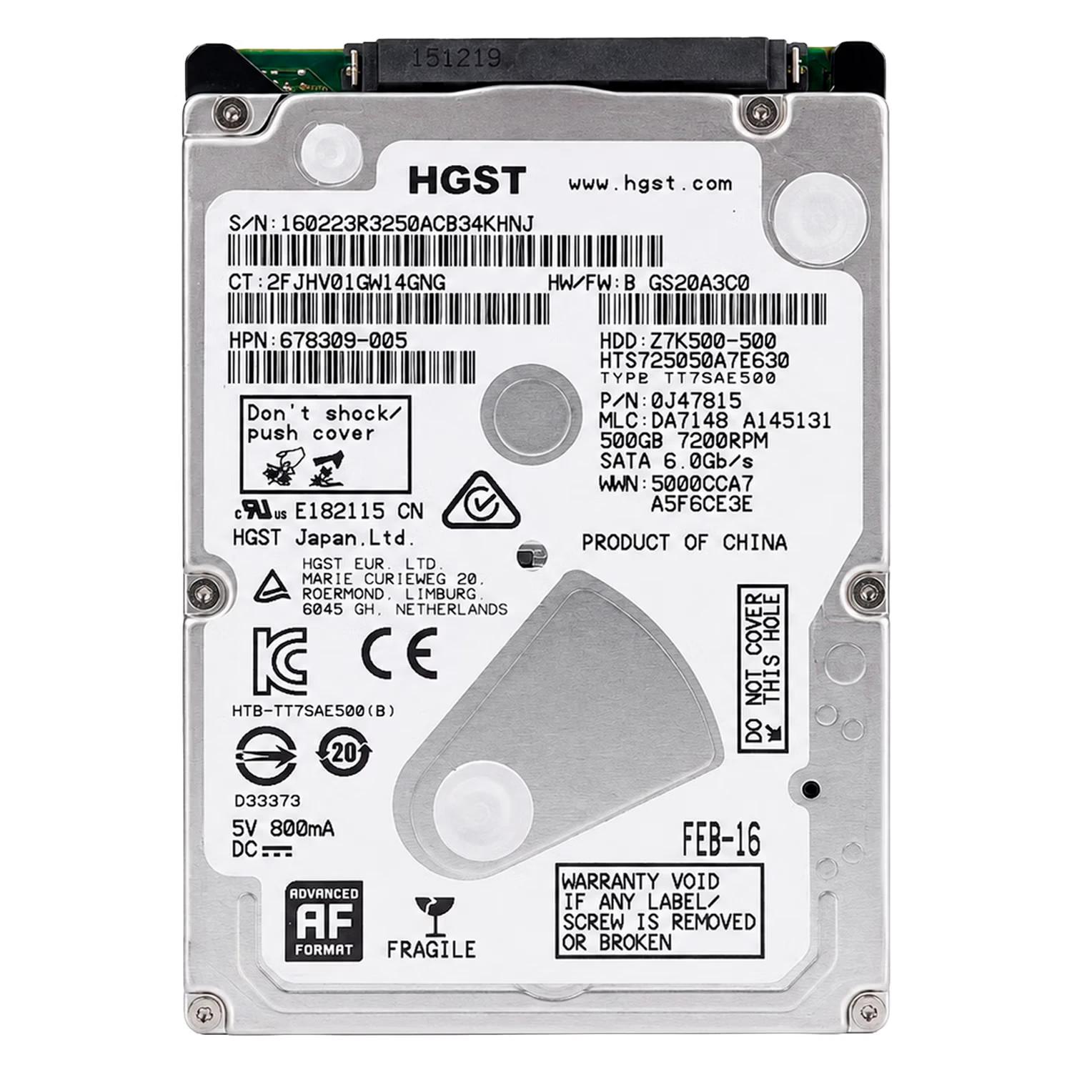 HD Hitachi Travelstar Pull 500GB 2.5" 7200RPM Para Notebook - HTS725050A7E630