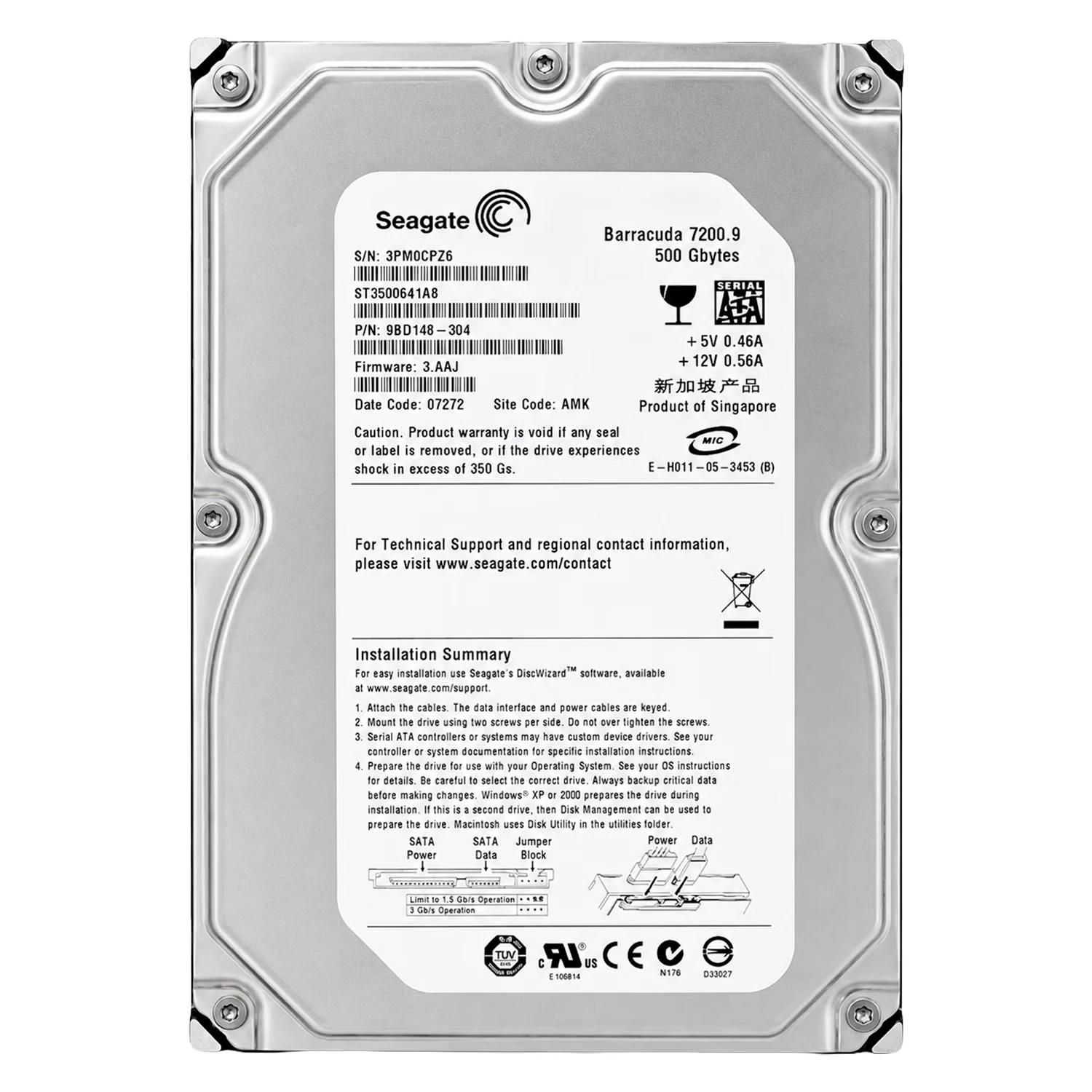 HD Seagate Barracuda Pull 500GB 3.5" SATA 2 7200RPM - ST3500641AS