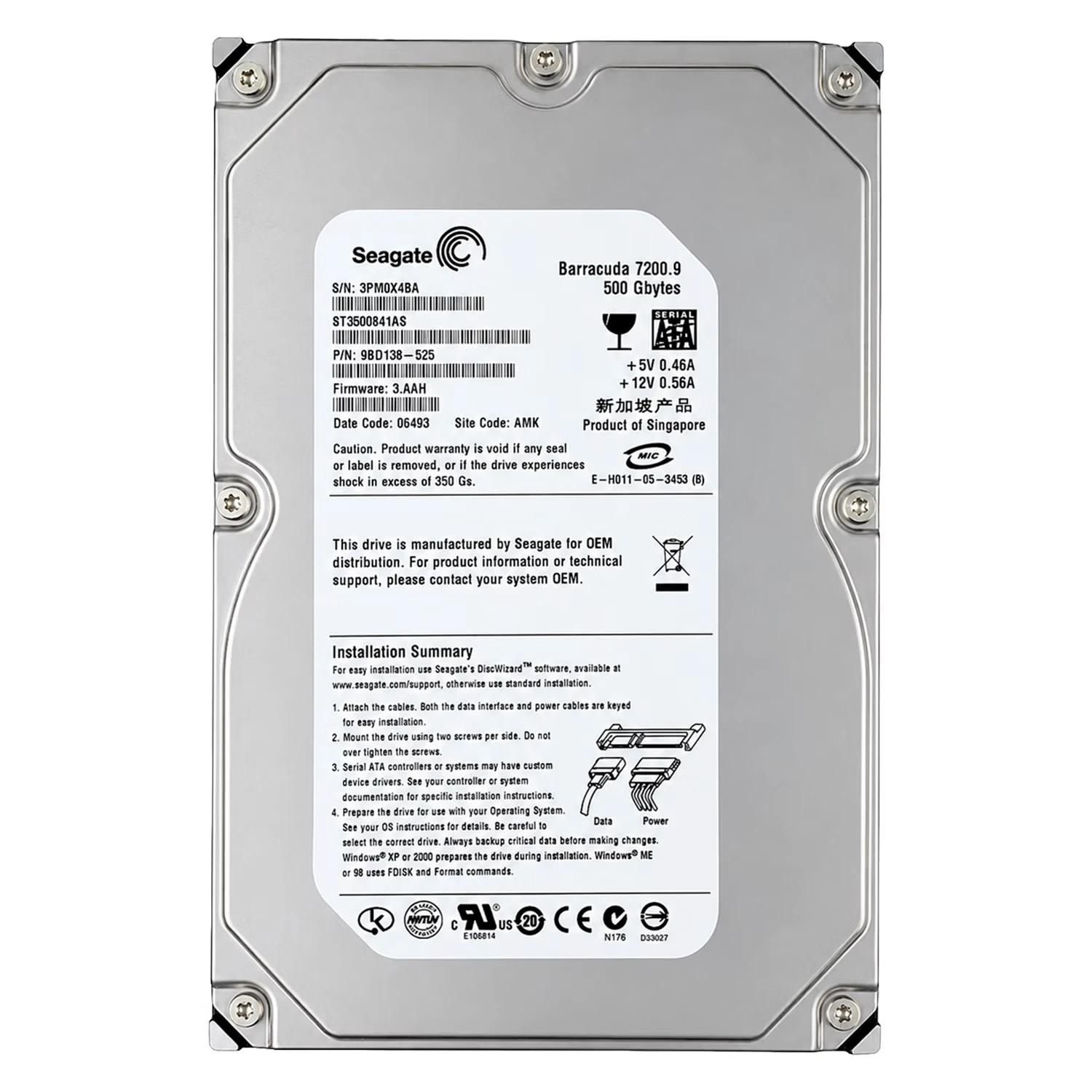 HD Seagate BarraCuda Pull 500GB 3.5" SATA 2 7200RPM - ST3500841AS