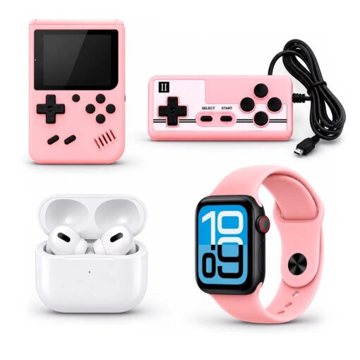 Kit Smartwatch K35 Mini 46mm + Auriculares + Consola Portátil - Rosa