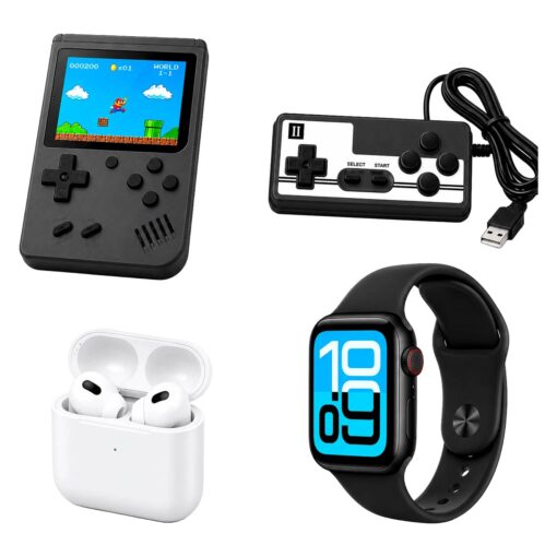 Kit Smartwatch K35 Mini 46mm + Auriculares + Consola Portátil - Negro
