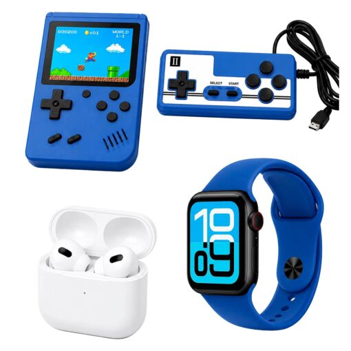 Kit Smartwatch K35 Mini 46mm + Auriculares + Consola Portátil - Azul