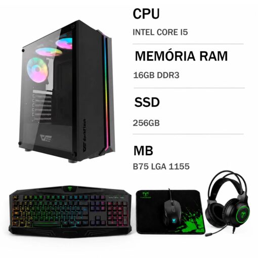 PC Montado Gamer Intel Core I5-3470 GTX-750 16GB RAM 256GB SSD + Mouse + Teclado + Auriculares - Negro