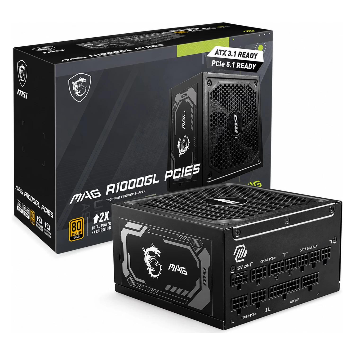Fonte MSI MAG A1000GL PCIE5 306-7ZPLX12-HD8 ATX 1000W 80 Plus Platinum - Negro