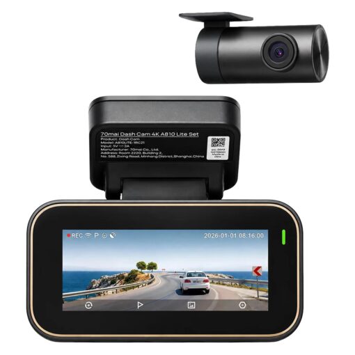Kit Camara Para Carro Xiaomi 70mai A810 Lite Pantalla 3.18" 4K Ultra HD USB-C + Camara RC21 - Negro