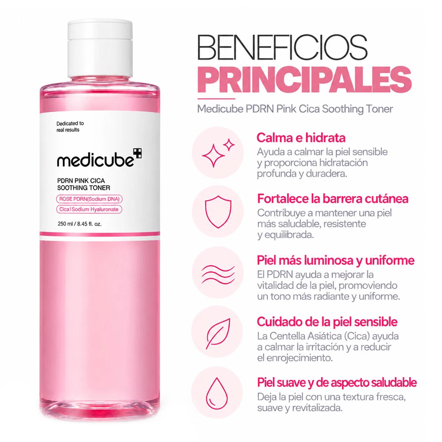 Tónico Facial Medicube PDRN Rosa Cica Soothing Toner 250ml - Imagen 3