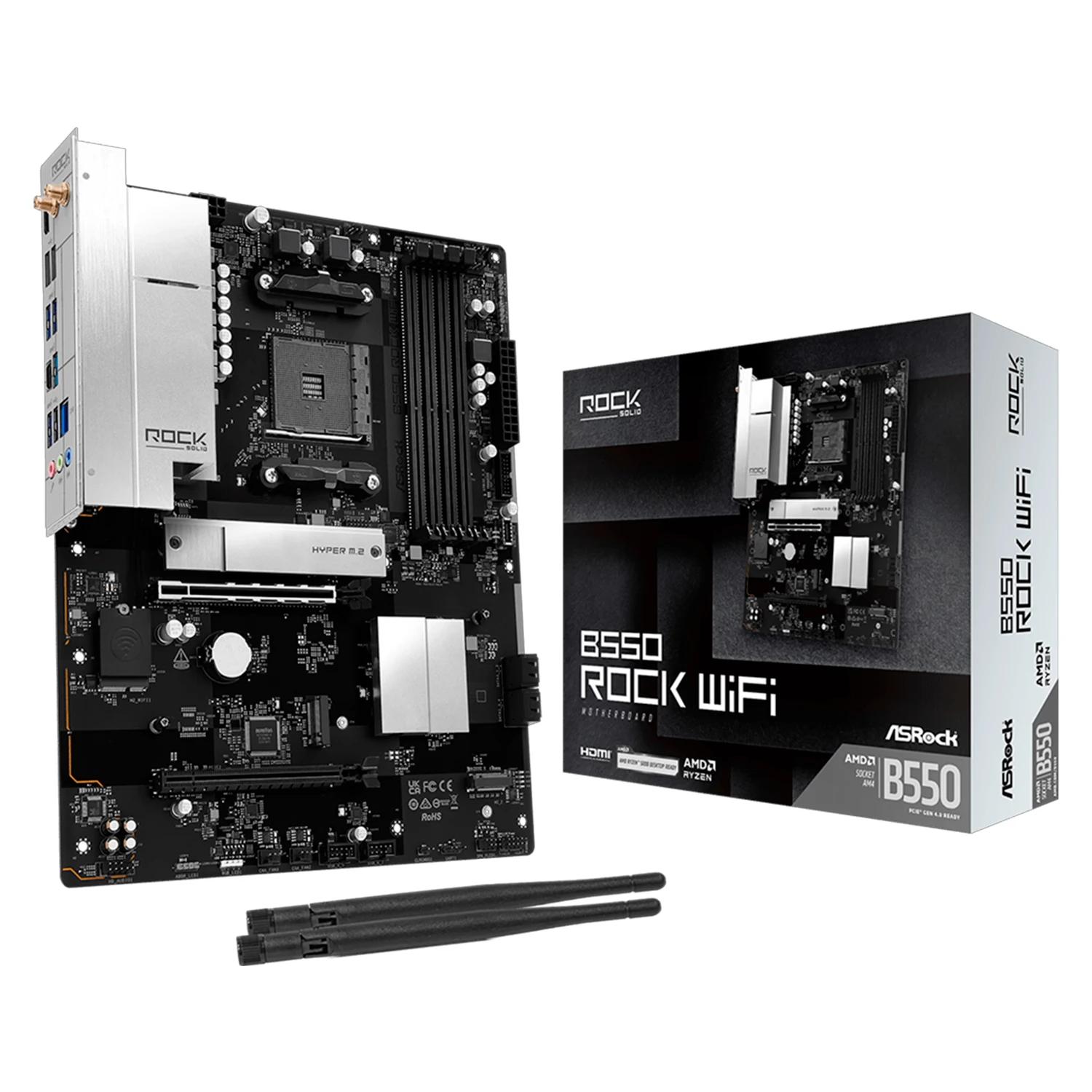 Placa Madre ASRock B550 Rock WiFi DDR4 Socket AM4 Chipset AMD B550 Micro ATX