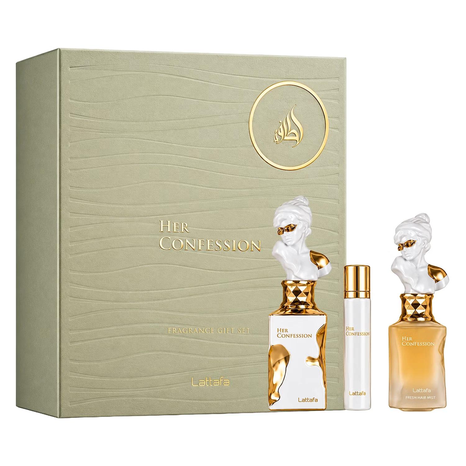 Kit Perfume Lattafa Her Confession Gift Set Eau De Parfum Femenino 100ml + Perfume Miniatura + Shower Gel 50ml