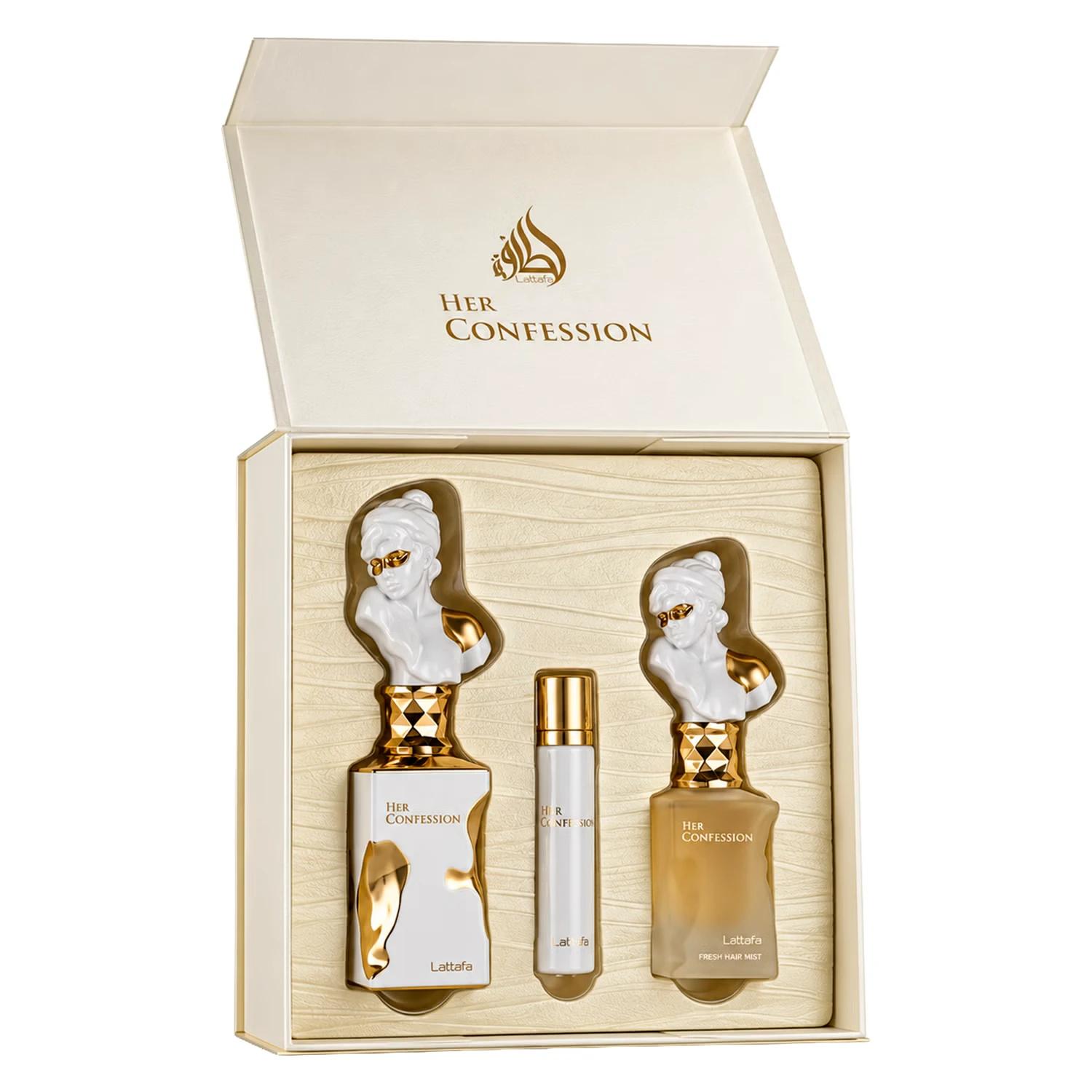 Kit Perfume Lattafa Her Confession Gift Set Eau De Parfum Femenino 100ml + Perfume Miniatura + Shower Gel 50ml - Imagen 3