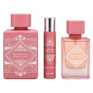 Kit Perfume Lattafa Bade'e Al Oud Noble Blush Eau de Parfum Feminino 100ml + Perfume de Viagem 12ml + Hair Mist 50ml - Imagen 2