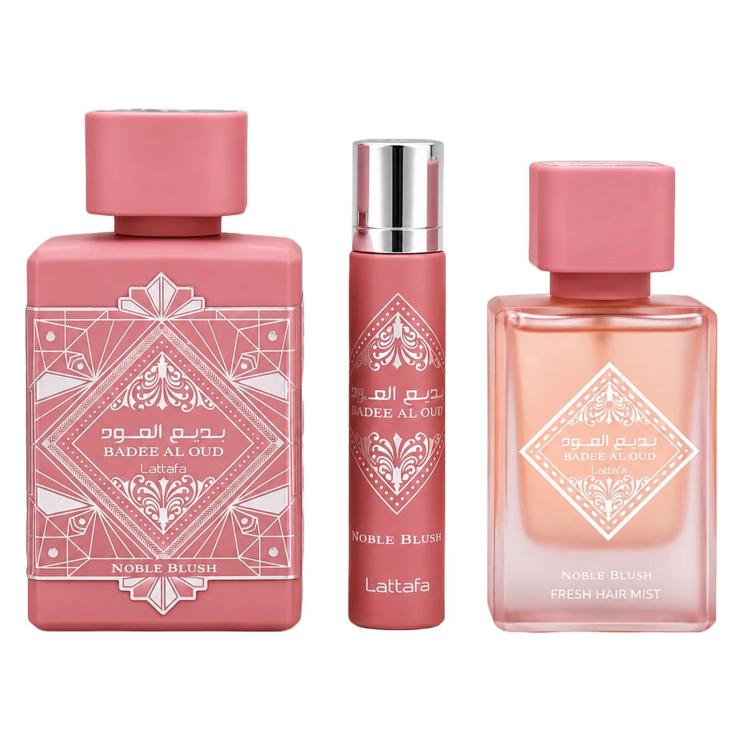 Kit Perfume Lattafa Bade'e Al Oud Noble Blush Eau de Parfum Feminino 100ml + Perfume de Viagem 12ml + Hair Mist 50ml - Imagen 2