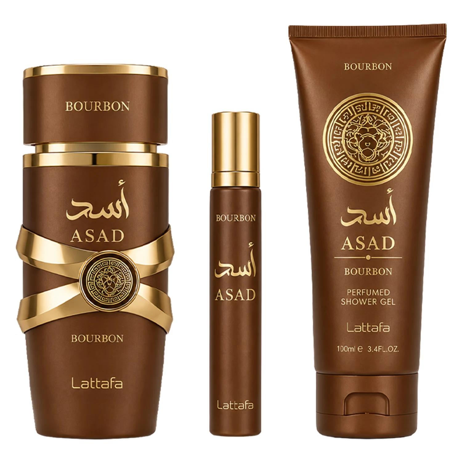 Kit Lattafa Asad Bourbon Eau de Parfum Masculino 100ml + Perfume de Viagem 12ml + Shower Gel 100ml - Imagen 2
