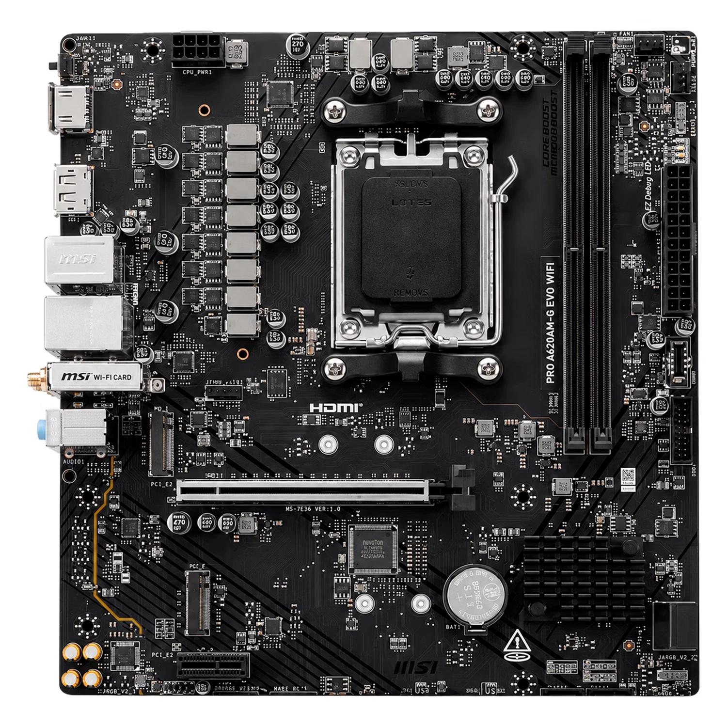 Placa Madre MSI Pro A620AM-G Evo WiFi DDR5 Socket AM5 Chipset AMD A620 Micro ATX - Imagen 2