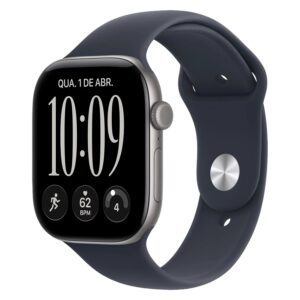 Apple Watch Series 12 MJEJ4LS/A Caixa Alumínio 46mm Cinza Espacial - Esportiva Azul Marinho M/L