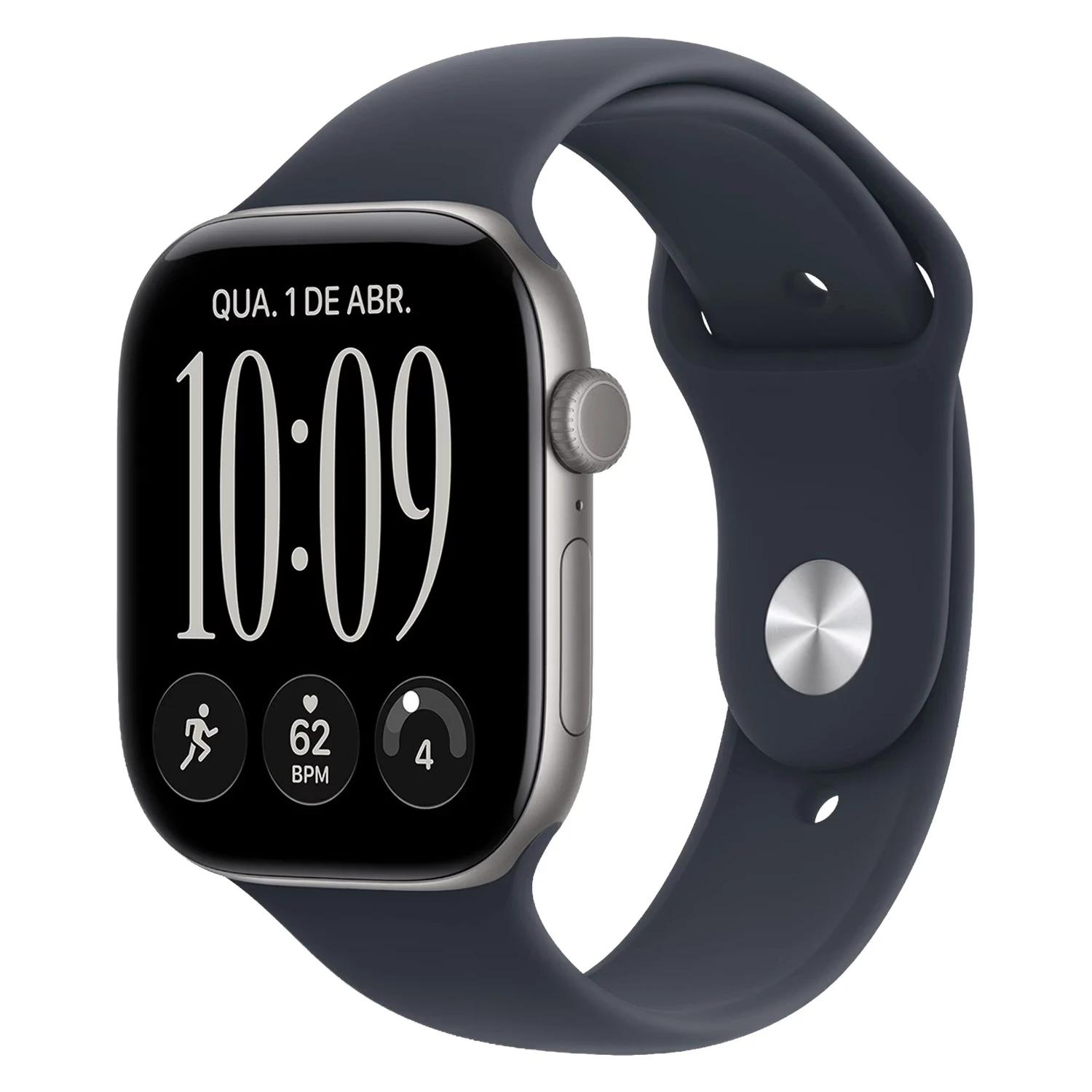 Apple Watch Series 12 MJEJ4LS/A Caixa Alumínio 46mm Cinza Espacial - Esportiva Azul Marinho M/L