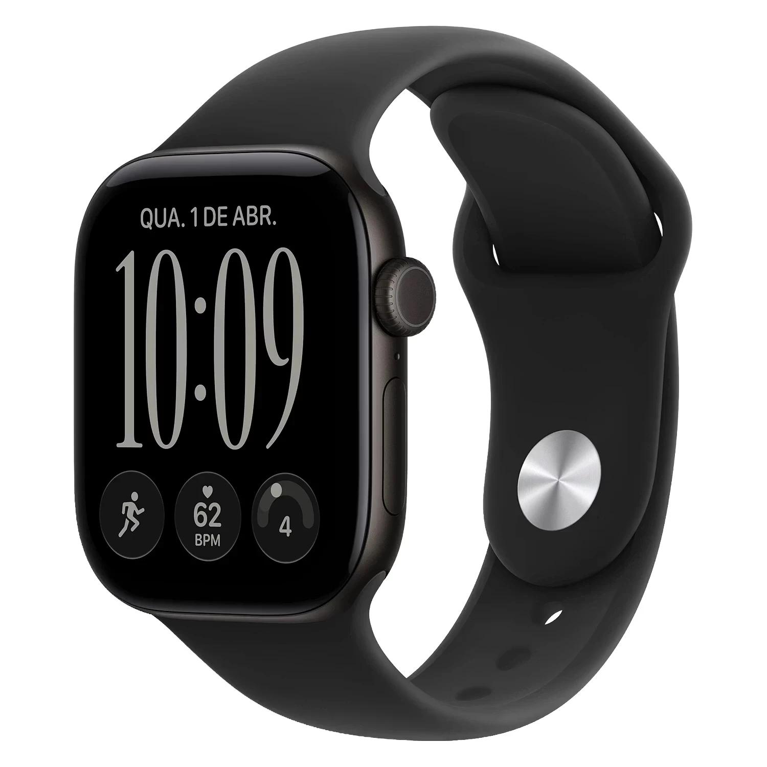 Apple Watch Series 12 MJEC4LS/A Caixa Alumínio 42mm Preto - Esportiva Preto M/L