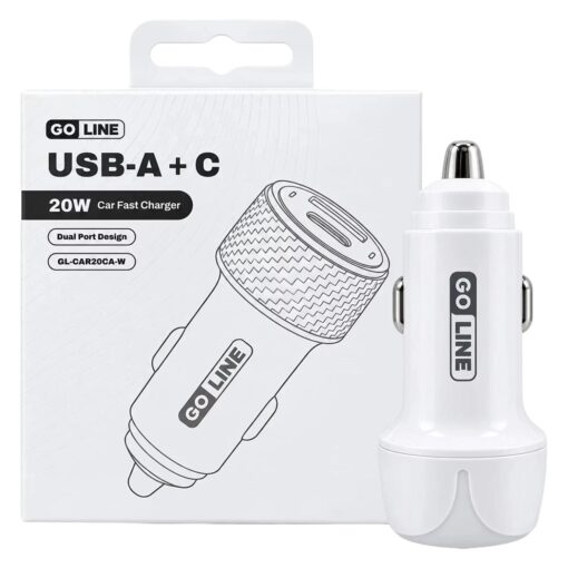 Carregador Veicular Goline GL-CAR20CA-W 20W Dual Port USBA + TypeC - Branco