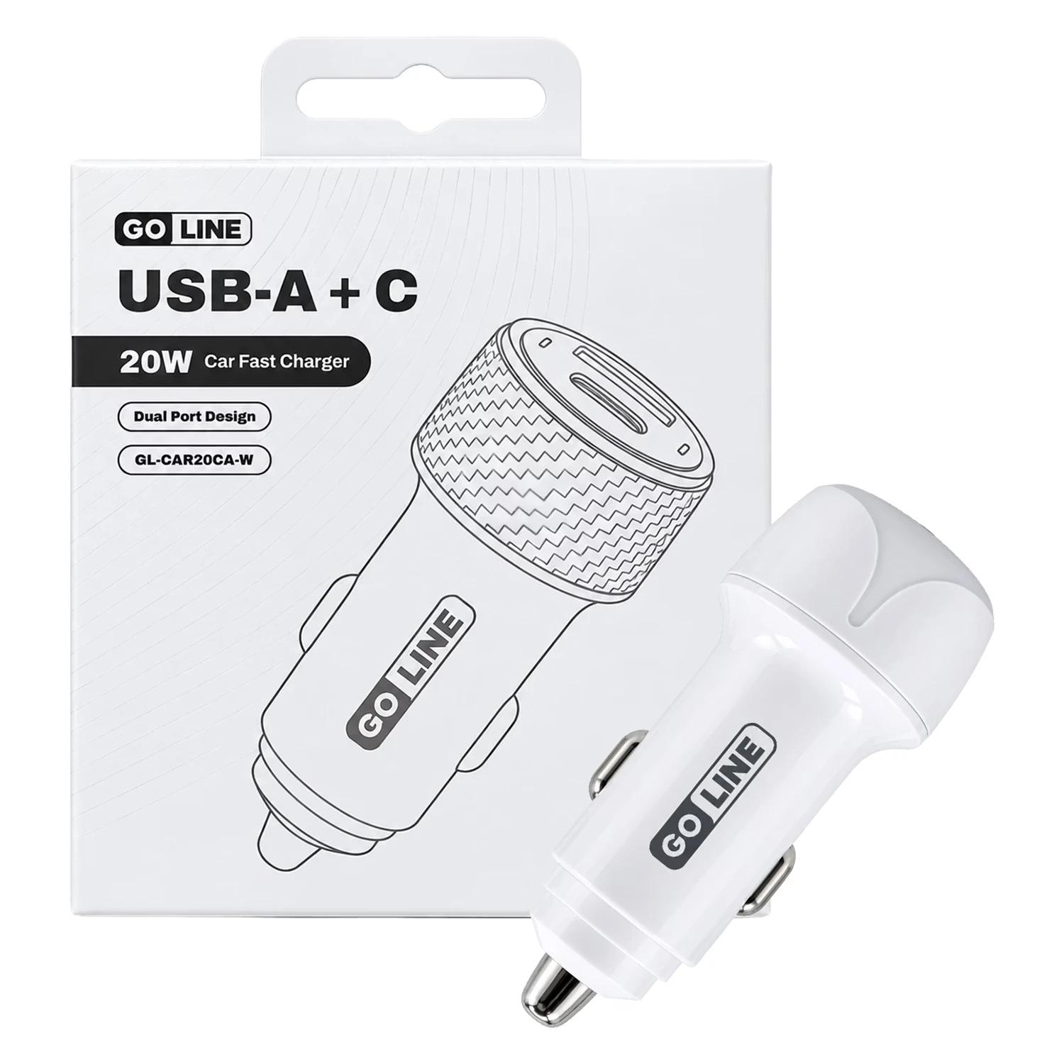 CARREG P/CARRO GOLINE GL-CAR20CA-W 20W FAST CHARGER USB-A+USB-C WHITE