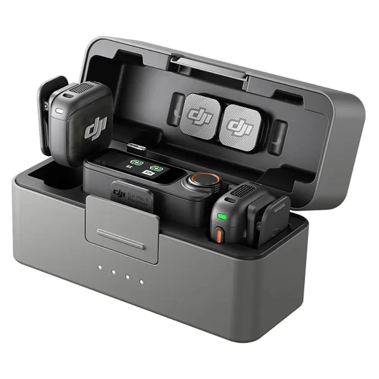 Microfone Lapela DJI Mic 3 Sem Fio para Smartphone - Preto (2TX + 1RX + CHARGING CASE) (Anatel) (SP)