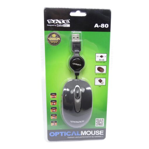 Alternative view of Mouse Usb Retráctil Satélite A-80 De 1200 Dpi, Color Negro