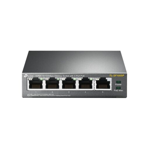 Switch Gigabit 4poe De 5 Puertos Y 100 Mbps Tp-link Tl-sf1005p, Color Gris