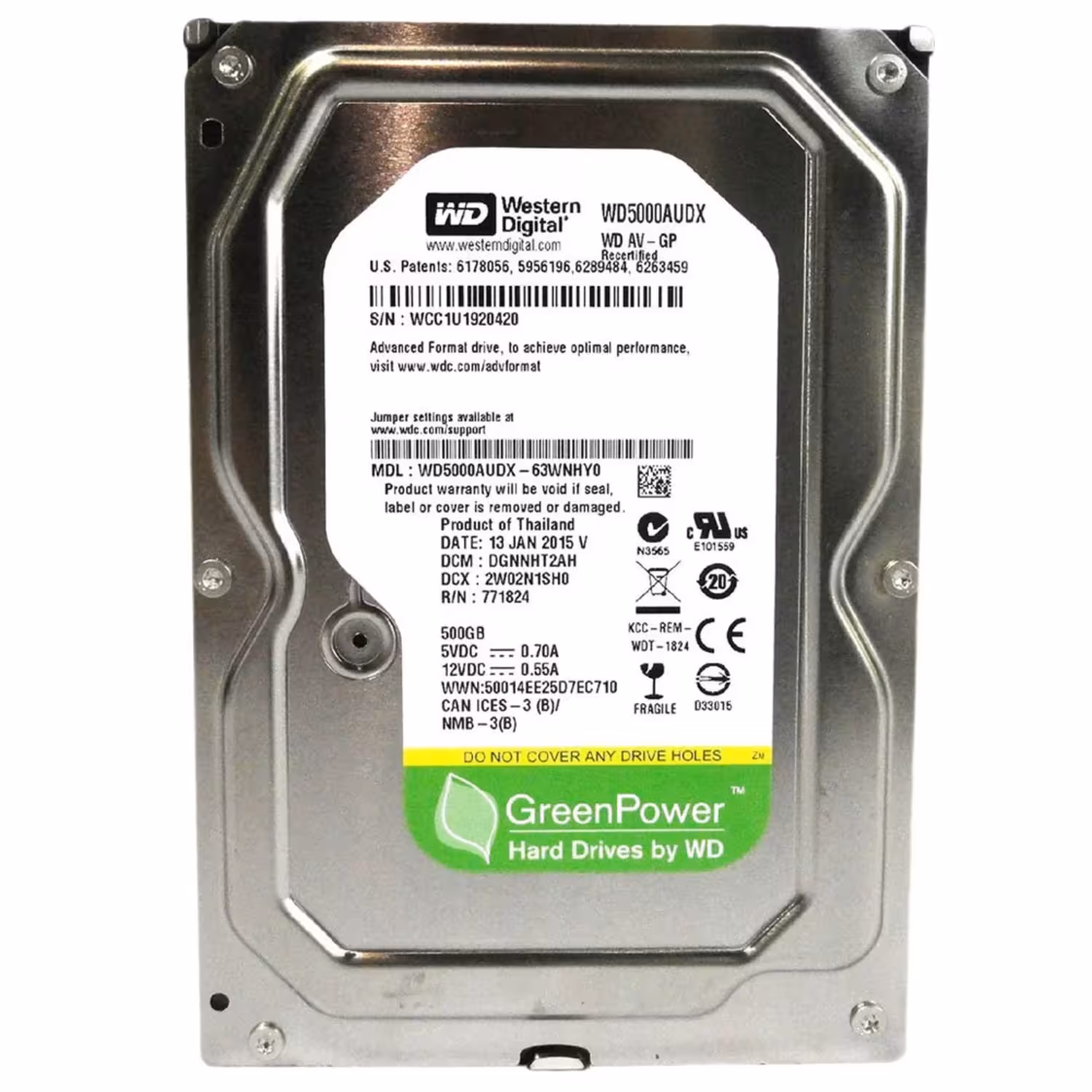 Hd Western Digital Pull 500gb/ Sata3/ 3.5"/ 7200 Rpm/ (wd5000audx)