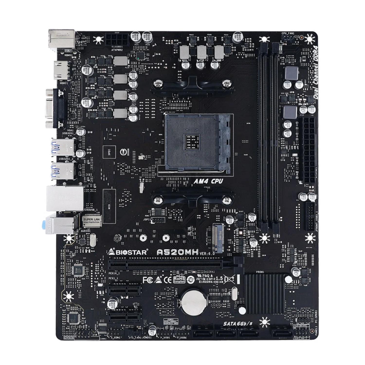 Placa Madre Biostar A520 A520mh Oc Con 2 Ranuras Ddr4 Y Chipset Am4, A520 Micro Atx