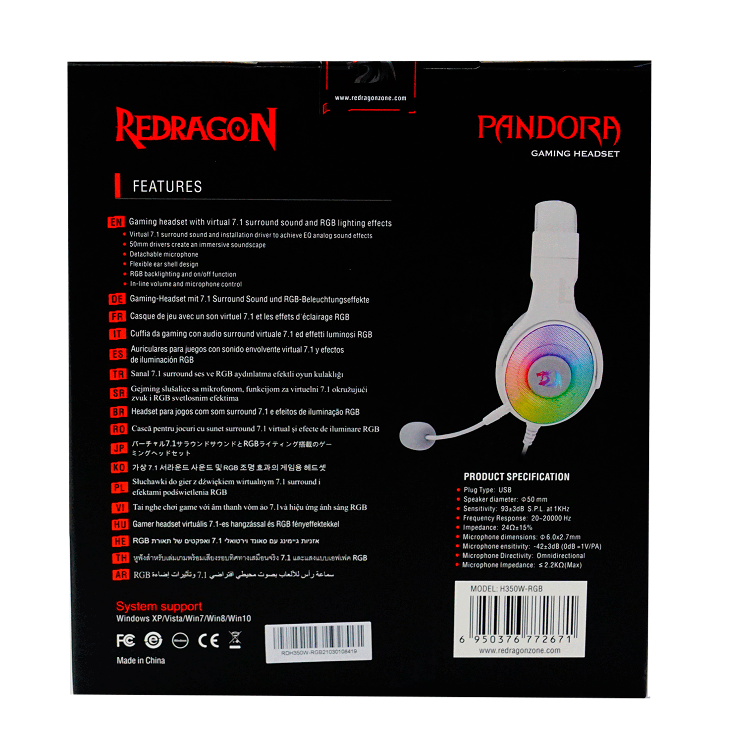 Auriculares Para Juegos Usb Redragon Pandora H350w-rgb - Blanco - Imagen 4