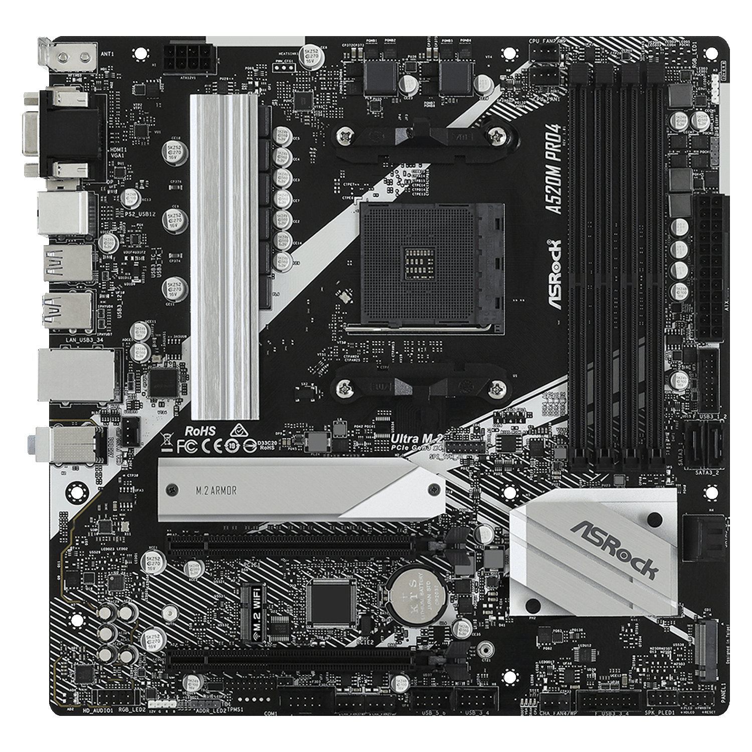 Alternative view of Asrock A520m Pro4 Ddr4 Socket Am4 Chipset Amd A520 Micro Atx