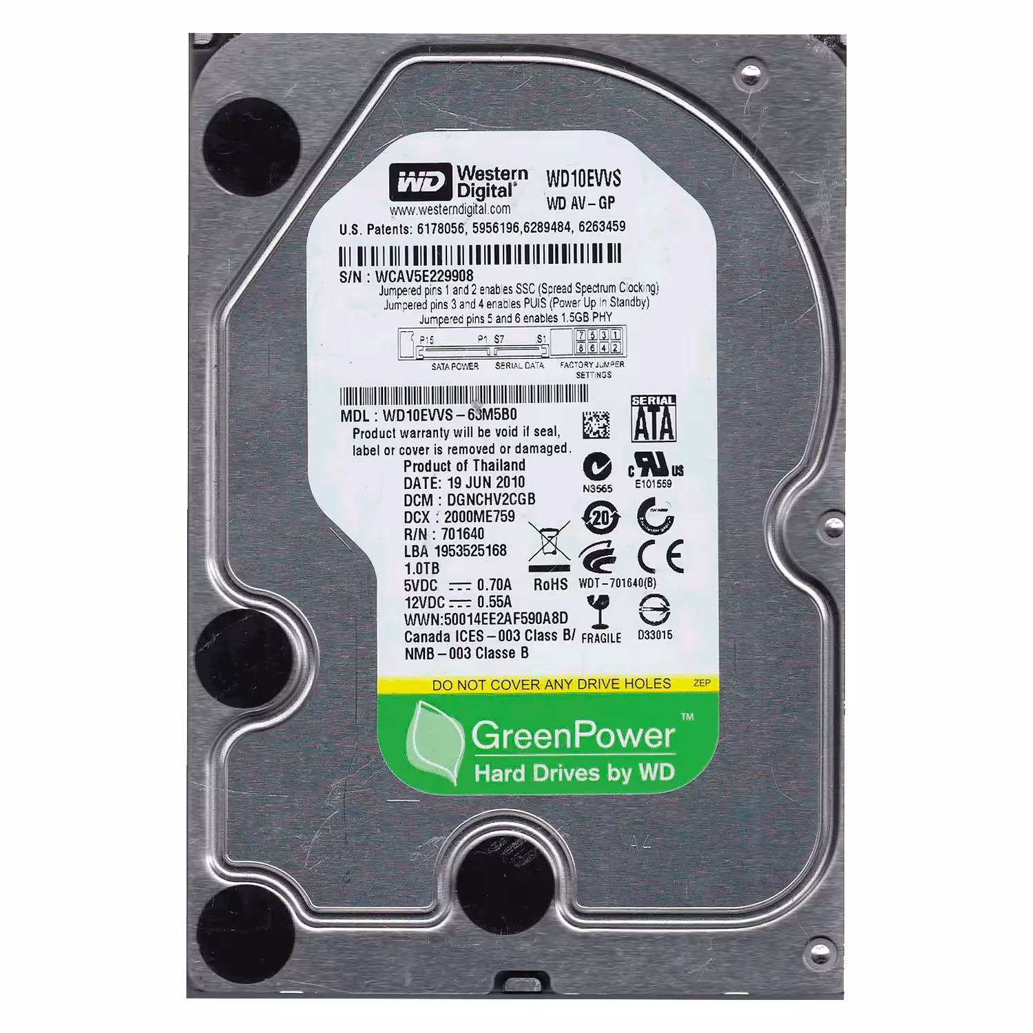 Hd Western Digital 1tb / 3.5" / 8mb / 7200rpm / Sata2 / Pull - (wd10evvs)