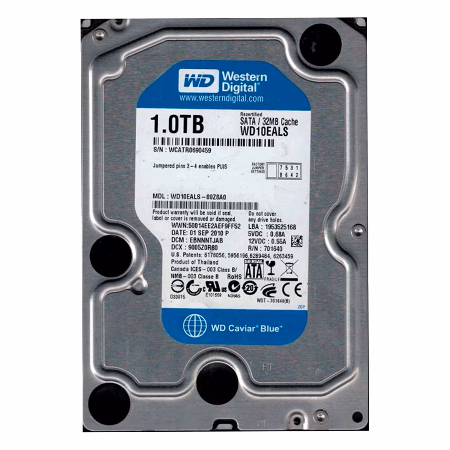 Hd Western Digital 1tb / 3.5" / 32mb / 7200rpm / Pull / Sata2 - (wd10eals)