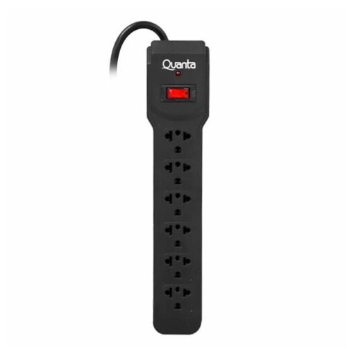 Regleta Universal Qtf01 De 6 Tomas De Corriente, Color Negro