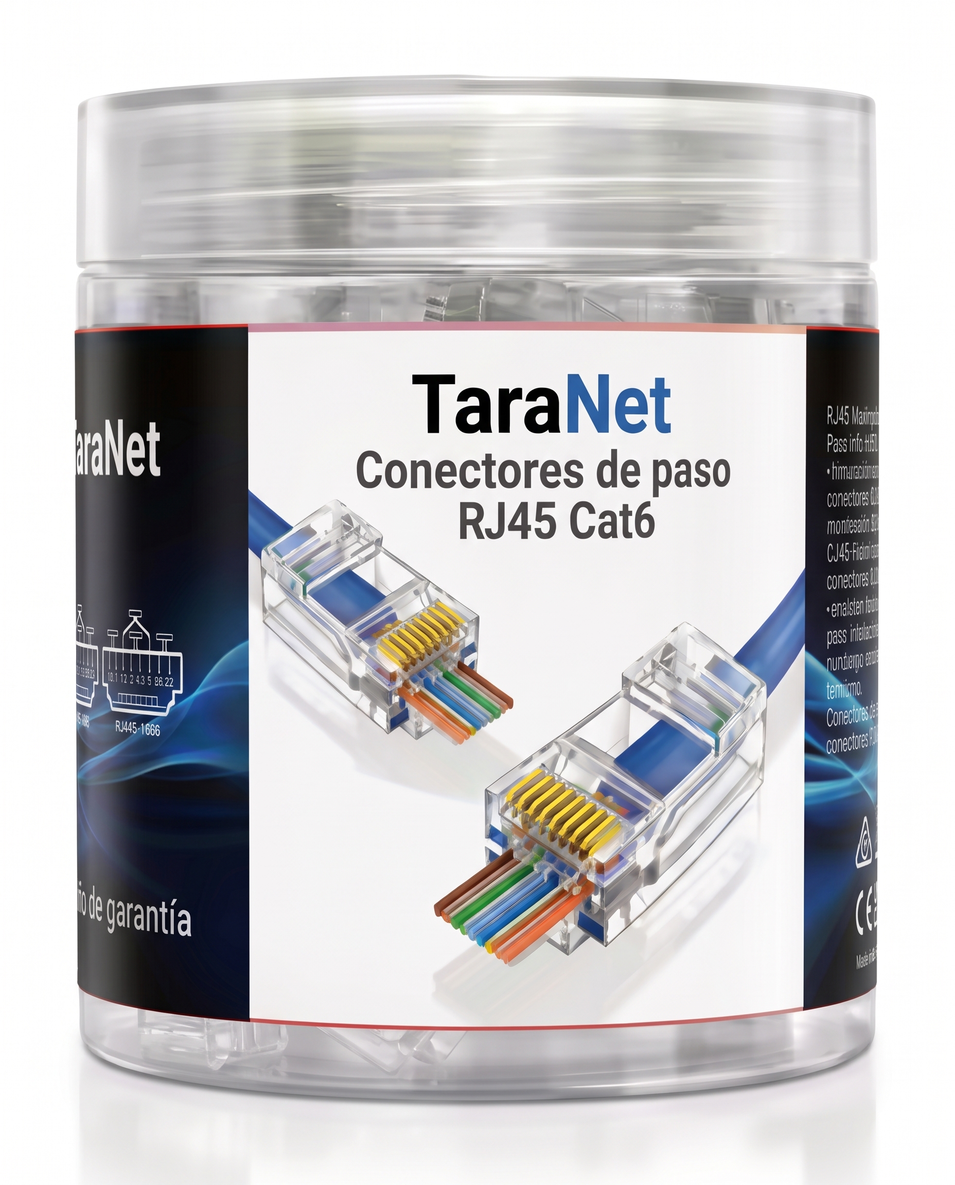 Conectores RJ45 Cat6 de Paso (Pass Through) TaraNet – Calidad Profesional – Pack de 100 Unidades